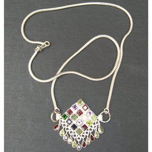 New Sterling Silver Multi Gemstone Boho Necklace